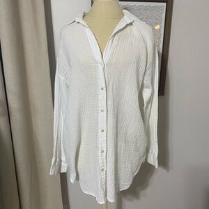 Abercrombie & Fitch White Textured Button-Down Shirt